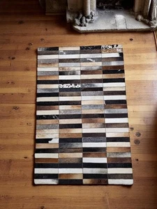 Patchwork cowhide rug with classic rectangle pattern - real fur, handmade - Picture 1 of 4