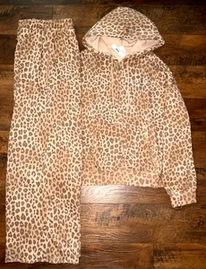 Victoria's Secret Rosa Leopardato Campus FZ Felpa con Cappuccio + Pantaloni Set Bling Foil Logo L XL - Foto 1 di 14