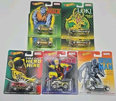 7 Hot Wheels Pop Culture Marvel 2014 Luke Cage, Loki, Iron Man, Hulk, Daredevil  - Image 1 of 4