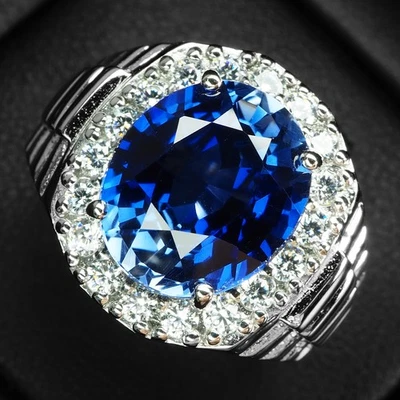 Кольца ручной работы из стерлингового серебра 925 пробы с сочным ярким синим сапфиром 6,55 карата размер 6,75 - Изображение 1 из 4