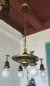 Rare Antique Victorian 4 Light Pan Chandelier Ceiling Fixture RESTORED Rewired - Picture 1 of 13