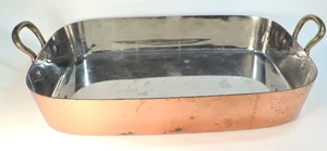 Vintage KUPFER BACKEN BRÄTER FORM AUSGEKLEIDET, MESSINGGRIFFE 15" X 10,75" - Bild 1 von 9