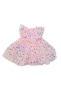 Lola + The Boys Girls Cotton Heart Print Tulle Cap Sleeve Dress Pink Size 4 - Picture 1 of 6