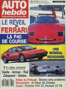 AUTO HEBDO n°666 08/03/1989 FERRARI F40 & MONDIAL PORSCHE 944 S2 R25 TXI - Imagen 1 de 1