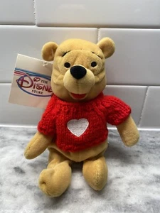Winnie the Pooh Valentine Heart Sweater Disney Plush Bean Bag 8" NWT - Picture 1 of 5