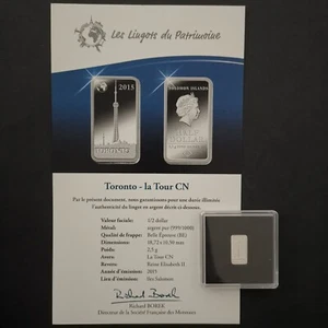 LINGOT 2.5g ARGENT 999‰ BE / TORONTO LA TOUR CN / HALF DOLLAR 2015 SALOMON ISLAN - Picture 1 of 3