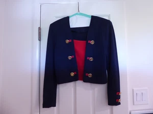 Vintage St John Knit Top by Marie Gray Navy Blue with Red Dickie - Picture 1 of 9