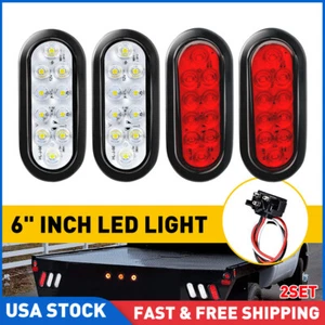 8x Red White 6" Oval Trailer Lights Stop Turn Tail Truck Sealed Grommet Plug DOT - Picture 1 of 12