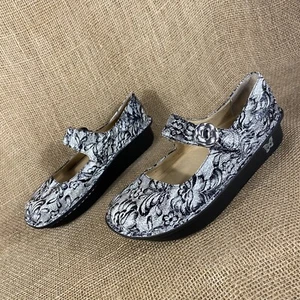 Alegría Clogs Floral Mary Jane Black White Slip On shoes Women Size 9 eu 39 - Picture 1 of 10