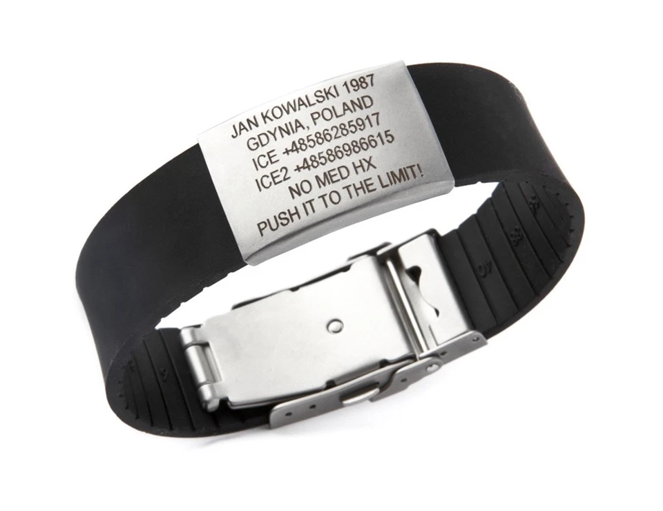 Pulsera de identificación médica de alerta de emergencia de acero ICEstripe grabado personalizado gratuito para hombre Foto 1 de 4