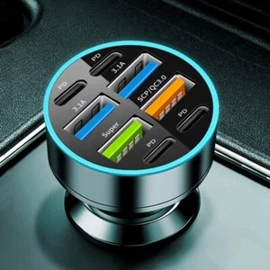 100W 8-Port USB Car Charger Fast Charge Type-C PD Adapter 12V-24V Universal  - Picture 1 of 12