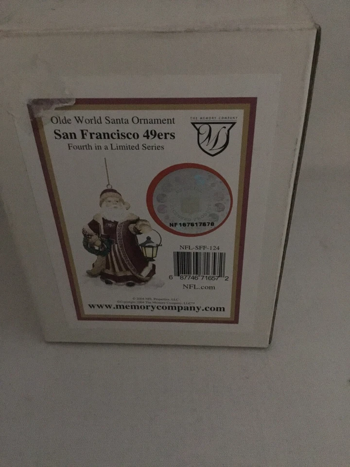 Rare San Francisco Santa Ornament, RETIRED, San Francisco 49er NIB Foto 1 de 1