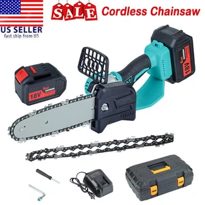 Cordless Chainsaw 18V Brushless Electric Handheld Chain Saw & 2 Battery +Charger - Picture 1 of 12