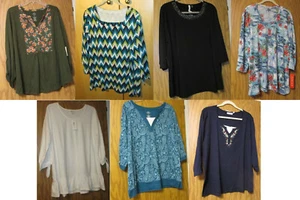 Womens Plus Tops 3/4 Sleeves 0X, 1X, 2X - NWT - 7 Styles Available - Picture 1 of 24