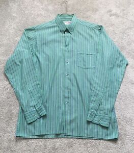 Men’s Van Heusen Formal Stripe Shirt 100% Cotton Green Oxford Shirt Size 15.5”