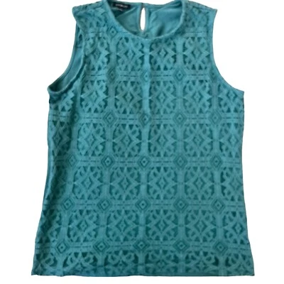 Top Talbots Mujer XS Verde Jade Crochet Encaje Sin Mangas Superposición Concha Informal Foto 1 de 4