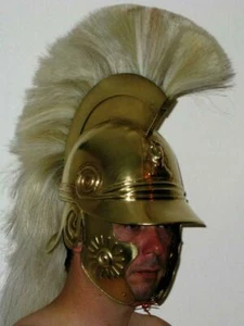 16ga Brass Sca Larp Medieval Roman Celtic Helmet With White Plume - Picture 1 of 5