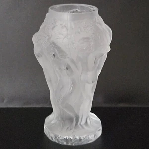 Vintage Art Deco Bacchantes Frosted Crystal Vase Dancing Nudes Lalique Style - Picture 1 of 10