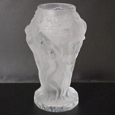 Vintage Art Deco Bacchantes Frosted Crystal Vase Dancing Nudes Lalique Style - Image 1 of 4