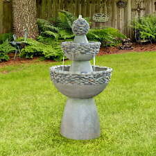 Home Outdoor Stone-Look 3-Tier Pedestal Floor Fountain Garden Decor Fountains