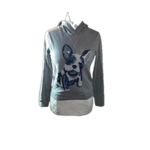 PreLoved (EUC) Old Navy Girls XL Cute Hoodie Sequined BullDog Sparkle Bling Flaw - Picture 1 of 15