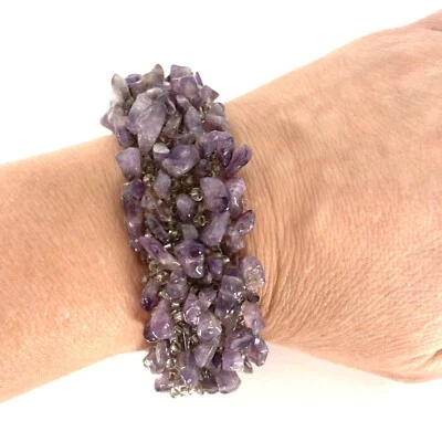 Pulsera de amatista vintage Estate pestillo magnético ancho pesado piedras semipreciosas Foto 1 de 4
