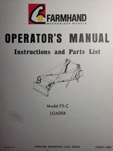 Farmhand F11-C Front End Loader Agricult Farm Tractor Owner & Parts Manual 1968 - Picture 1 of 3
