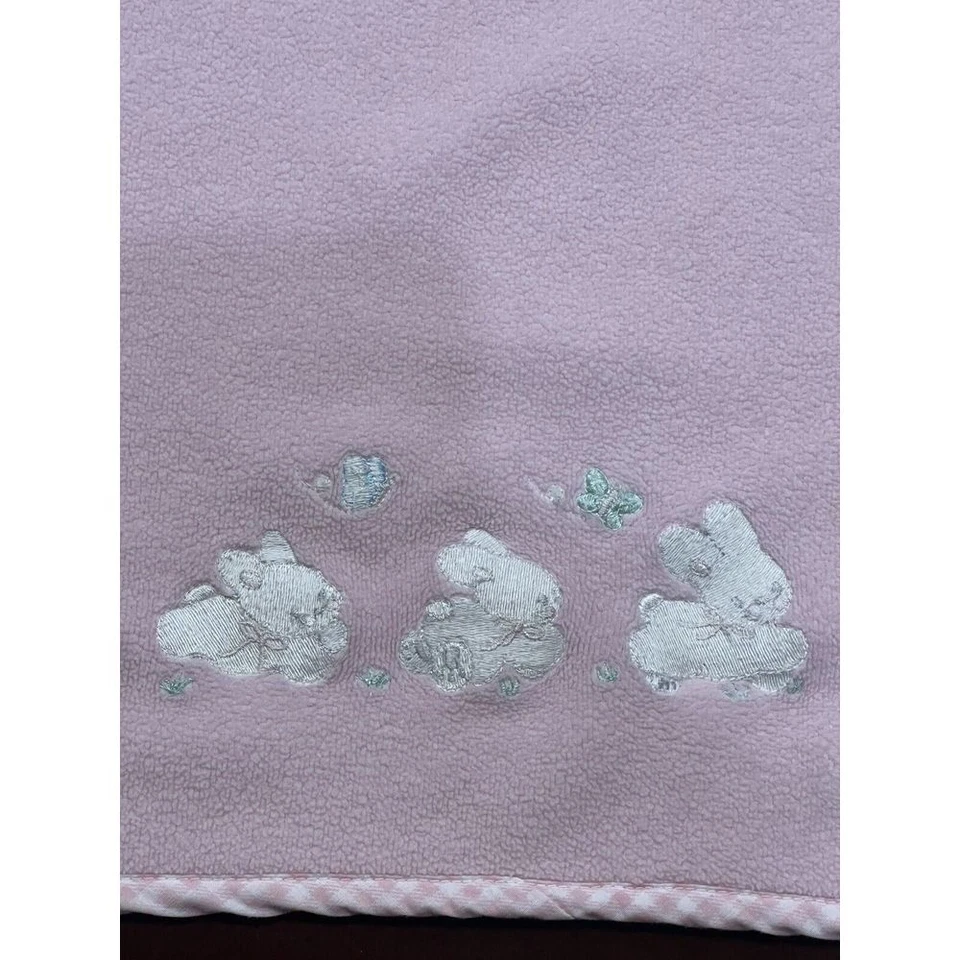 Vintage 90s KOALA BABY Pink Bunny Blanket Fleece Gingham Trim Toys R Us EUC - Image 1 of 4