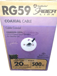RG59 - 500' RG59 COAX CCTV 20 AWG BC, 95% BC BRAID, CM RATING - Picture 1 of 7