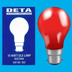 4x 15W DETA Red Incandescent Coloured Dimmable GLS Light Bulb Bayonet Cap BC B22 - Picture 1 of 2