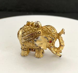 Vintage? Goldfarben Bangkok Thailand Elefant Klapp Halskette Anhänger Amethyst Augen - Bild 1 von 5