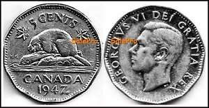 CANADA 1947 MAPLE CANADIAN NICKEL GEORGE VI VINTAGE RARE 5 CENT COIN - Bild 1 von 2