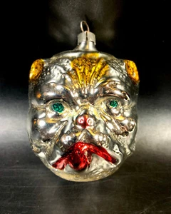 Vintage Mercury Glass Bulldog Ornament ~ Christmas Bull Dog - Picture 1 of 6