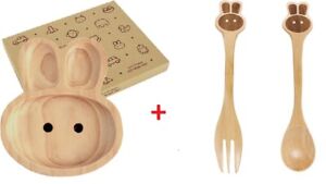 Spice of Life Baby Food Set Wood Tray Spoon and Fork Rabbit From Japan Free Ship