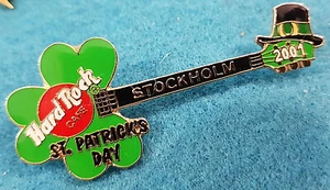 STOCKHOLM ST PATRICK'S DAY GREEN SHAMROCK BLACK HAT GUITAR Hard Rock Cafe PIN LE - Picture 1 of 1