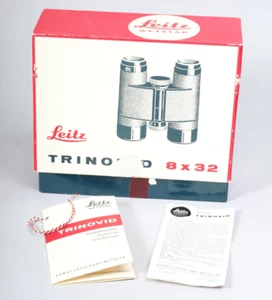 BOITE POUR JUMELLES LEITZ TRINOVID 8X32 AVEC ÉTIQUETTE SUSPENDUE ET NOTICE LEICA - Photo 1 sur 8