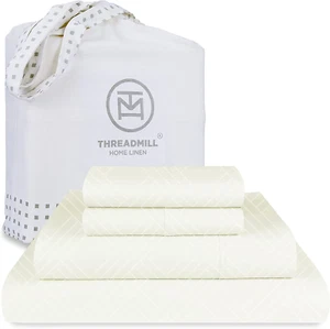 California-King Sheets - 800 Thread Count Jacquard Celine Ivory, 100% Pure Cotto - Picture 1 of 8