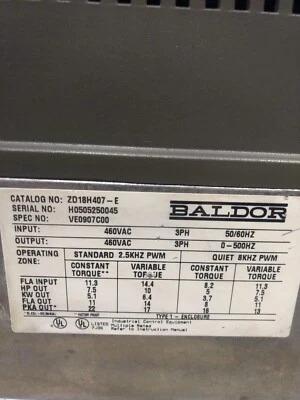 Baldor AC Vector Drive 460 Vac 7.5 HP - Image 1 of 3