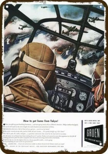 1942 GRUEN Uhr & ZWEITER WWII BOMBER PILOT Vintage-Look DEKO REPLIK METALLSCHILD - Bild 1 von 1