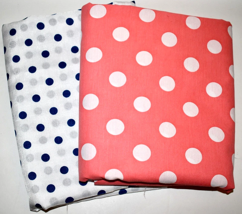 Lot of 2 POLKA DOT Coral/White & Navy FABRIC  ❀ 7.77 YARDS TOTAL ❀ Craft Apparel - Image 1 of 4
