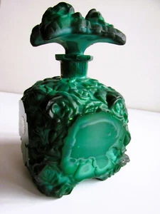 Botella de perfume de vidrio de malaquita de jade Art Deco bohemio de colección firmada Schlevogt - Imagen 1 de 13