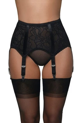 Strumpfhalter Georgina Strapsgürtel 2 Farben 6 Straps Metallclips Luxus Spitze - Bild 1 von 4