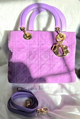AUTH VINTAGE Lady Dior SUEDE Medium BAG Cannage Quilt PURPLE - Image 1 of 4