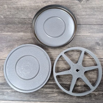 Vintage BRUMBURGER 8mm Film Canister and Take Up Reel 7" USA Metal Case  - Image 1 of 4