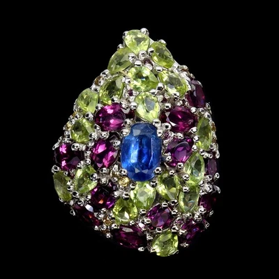 Кольцо из стерлингового серебра 925 пробы с овальным кианитом перидотом сапфиром ювелирное изделие размер 8 - Изображение 1 из 4