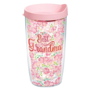 Best Grandma Flowers Tumbler with Wrap and Pink Lid 16oz, Clear - Picture 1 of 8