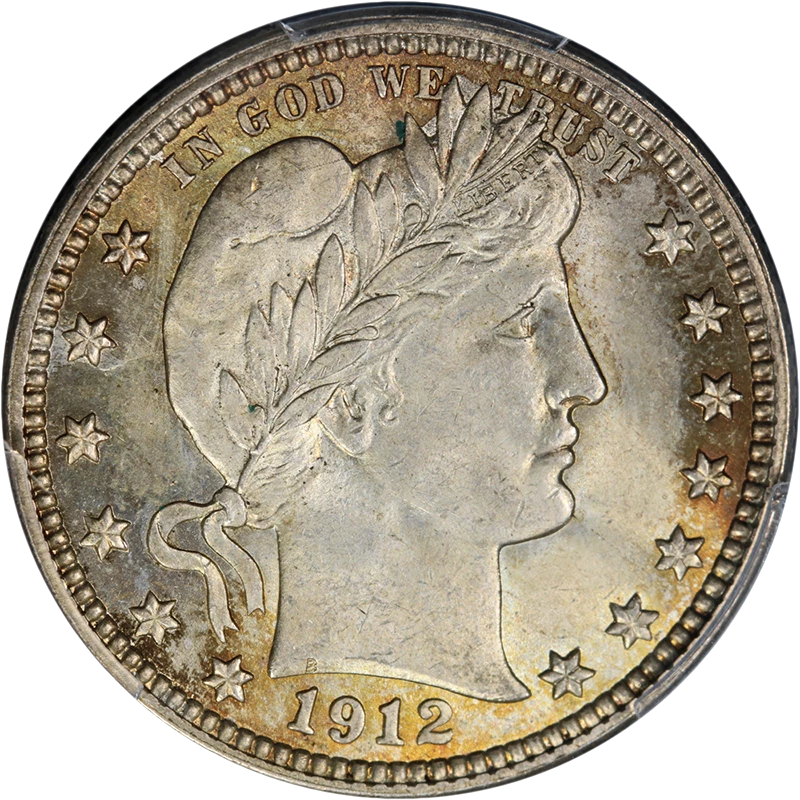 Pegatina CAC Barber Quarter 1912-P graduación profesional MS65 excelente atractivo visual fuerte golpe Foto 1 de 4