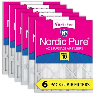 14x14x1 (13_1/2x13_1/2) Nordic Pure Tru Mini Pleat MERV 10 Air Filters 6 Pack - Picture 1 of 7