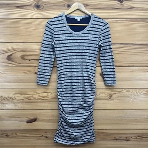 Abito Bodycon James Perse 1 Piccolo Blu Grigio Erica Righe Increspate Lati B - Foto 1 di 14
