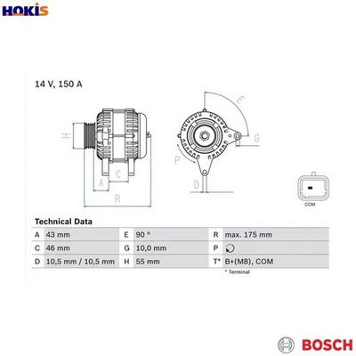 ALTERNATOR 0 986 082 240 FOR PEUGEOT PARTNER/TEPEE/Box/Body/MPV RIFTER GRAND DS4 - Image 1 of 4